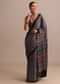 Indigo Modal Satin Saree With Ajrakh Handblock Print