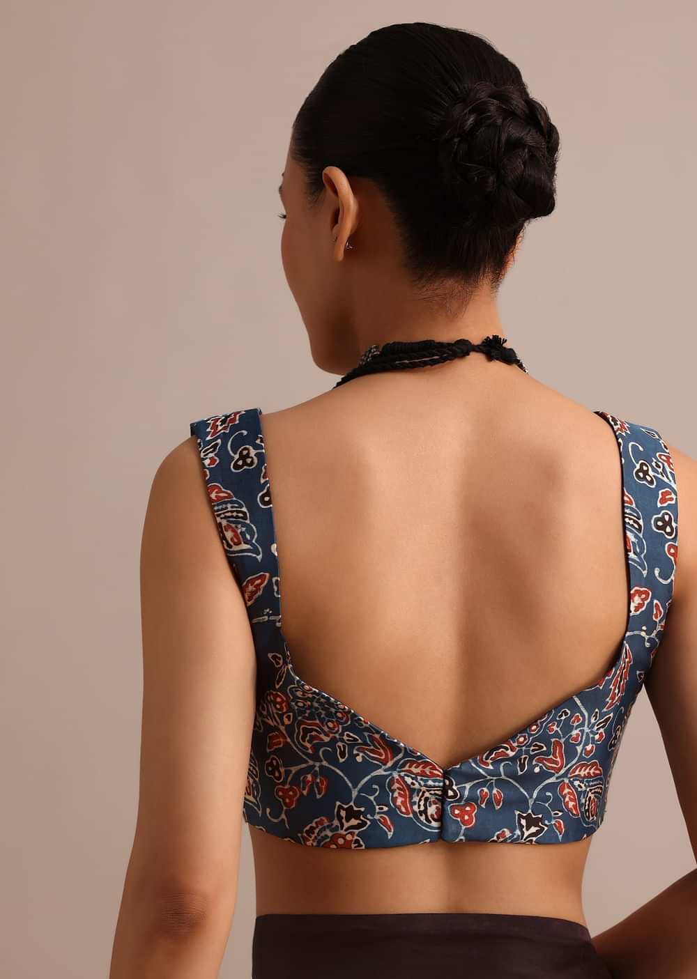 Indigo Modal Satin Saree With Ajrakh Handblock Print