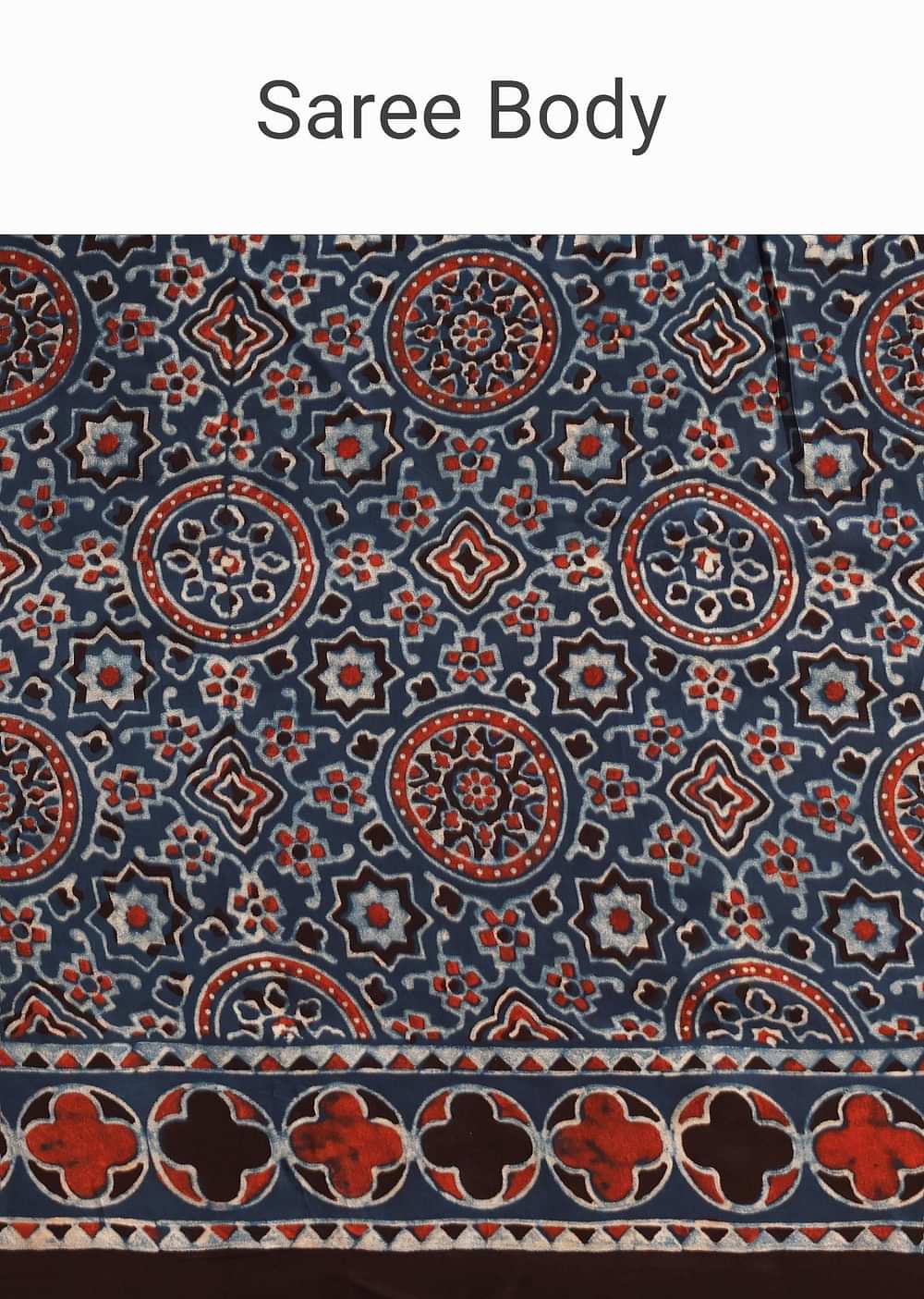Indigo Modal Satin Saree With Ajrakh Handblock Print