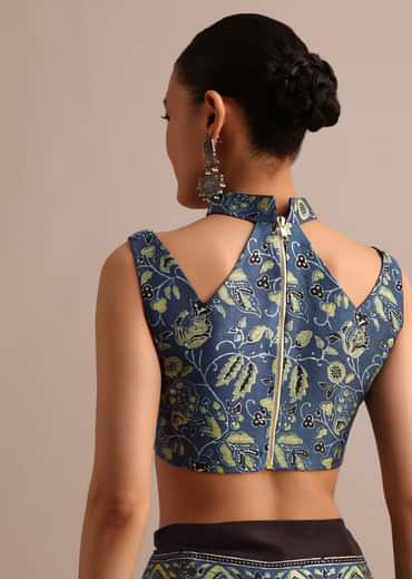 Indigo Satin Modal Ajrakh Handblock Printed Saree