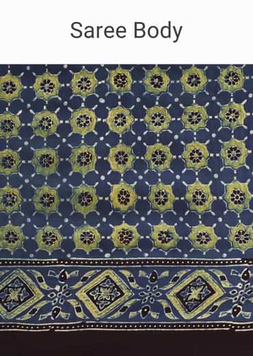 Indigo Satin Modal Ajrakh Handblock Printed Saree