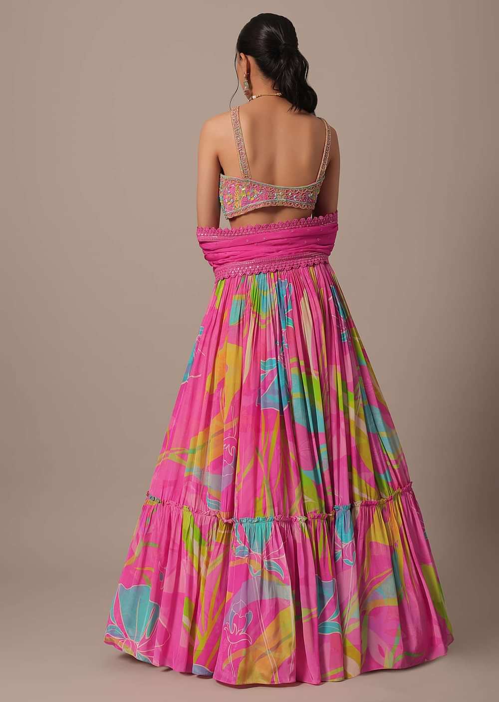 Pink Silk Printed Lehenga Set