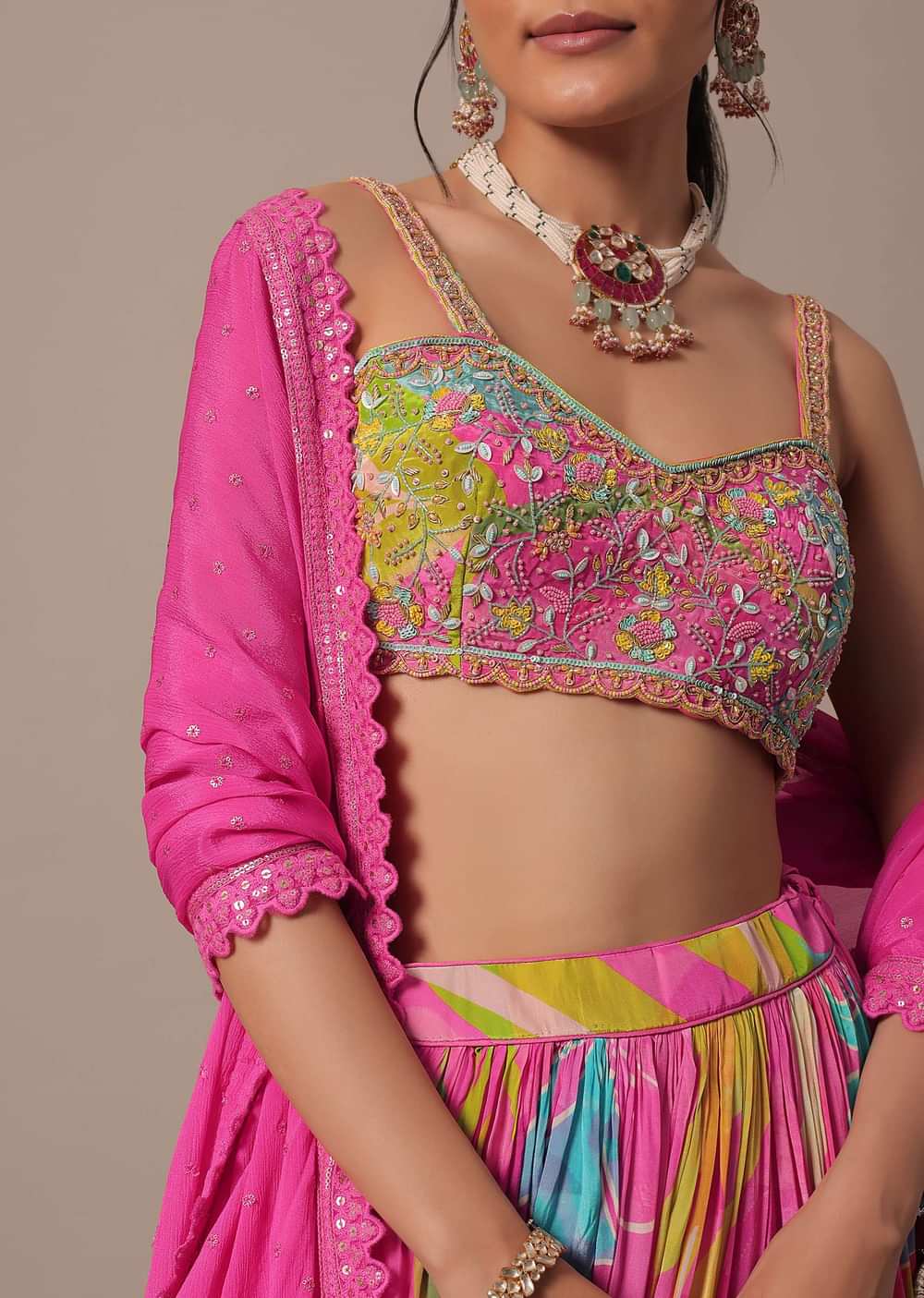 Pink Silk Printed Lehenga Set