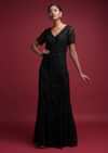 Ink Black Fish Cut Gown In Net With Embellished Floral Pattern Online - Kalki Fashion