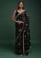 Ink Black Saree In Chinon With Stones, Pearls And Cut Dana Embellished Vintage Vine Pattern Online - Kalki Fashion