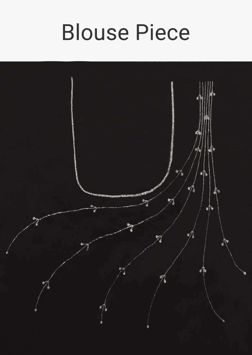 Ink Black Saree In Chinon With Stones, Pearls And Cut Dana Embellished Vintage Vine Pattern Online - Kalki Fashion