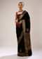 Ink Black Saree In Silk Blend With Checks Weave, Multi Colored Bud Embroidered Floral Motifs And Brocade Border Online - Kalki Fashion