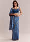 Ink Blue Linen Printed Saree With Heritage Shibori Print