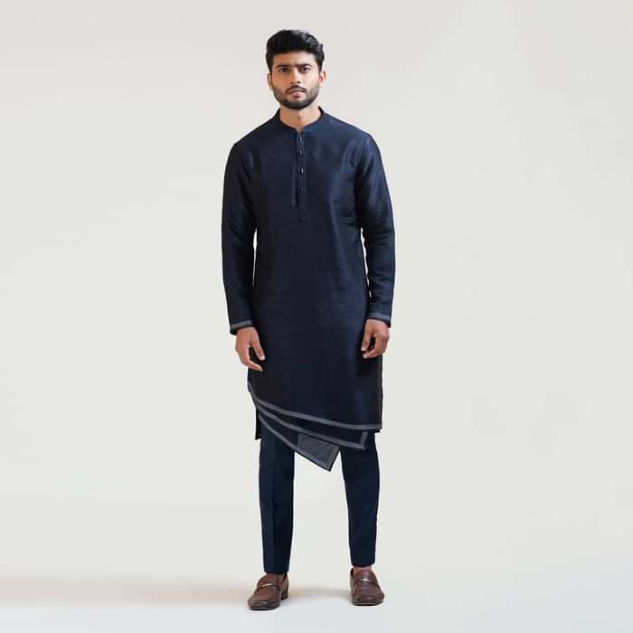 Ink Blue Geometric Panelled Kurta Set By Paarsh Atelier