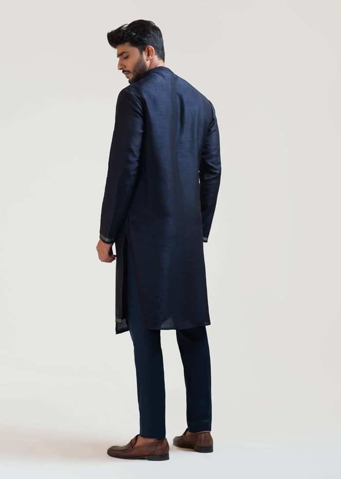 Ink Blue Geometric Panelled Kurta Set By Paarsh Atelier