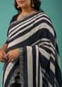 Insignia Blue Organza Fabricated Saree With Bandhani Print And Embroidery