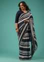Insignia Blue Organza Fabricated Saree With Bandhani Print And Embroidery
