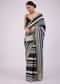 Insignia Blue Saree In Muslin With White Stripes And Embroidery