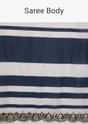 Insignia Blue Saree In Muslin With White Stripes And Embroidery