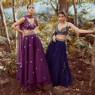 Irish Purple Lehenga Choli In Raw Silk With Cut Dana And Beads Embroidered Floral Buttis And Overlapping V Neckline
