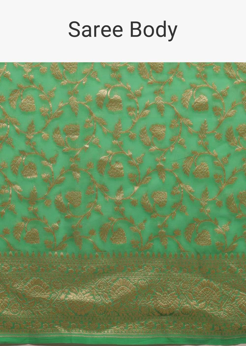 Mint Green Saree With Jaal Work On The Border And Pallu