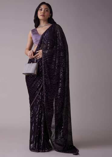 Wine Purple Sequins Saree With An Embellished Border