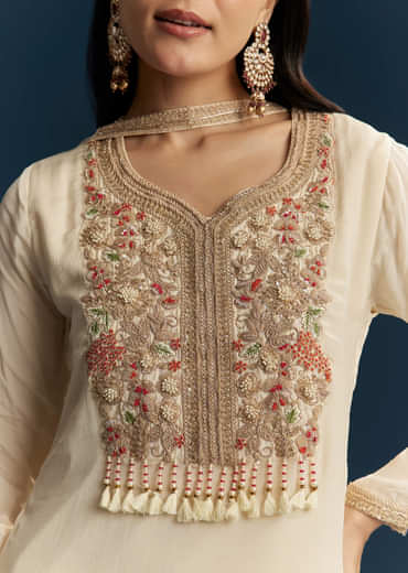 Ivory Chinon Sharara Suit With Zardosi Work
