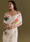 Ivory Cotton Linen Saree With Multicolour Butterfly Prints