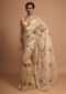Ivory cream organza saree with floral digital print Online - Kalki Fashion