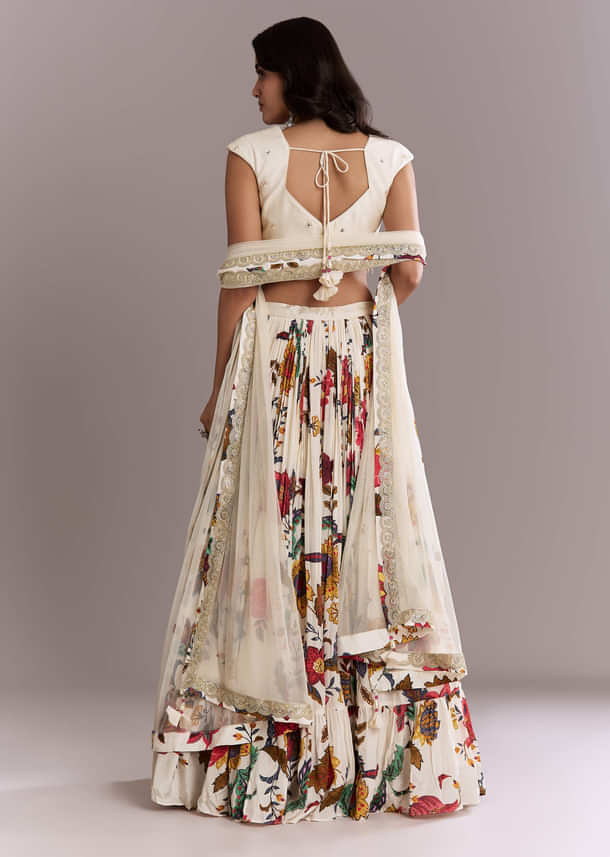 Ivory Crepe Floral Bridesmaid Lehenga With Heavy Hand Embroidery