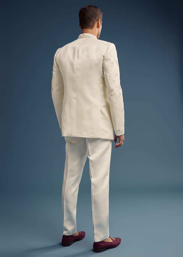Ivory Dola Silk Jodhpuri Suit For Men With Zardosi Embroidery