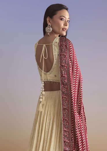 Ivory Georgette Bridesmaid Lehenga With Lucknowi Chikankari And Mirror Work