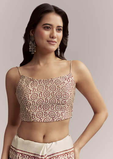 Ivory Linen Printed Saree With Authentic Ajrakh Print