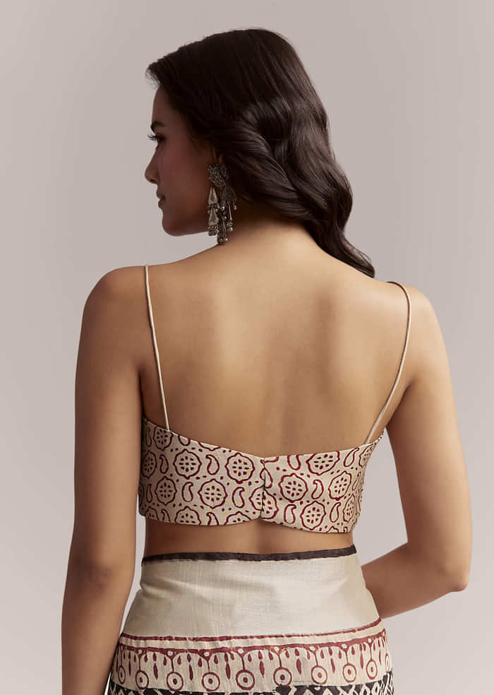 Ivory Linen Printed Saree With Authentic Ajrakh Print