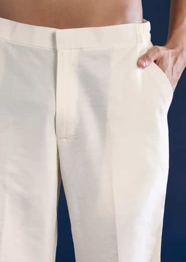 Ivory Silk Jacket Kurta Set with Resham Work