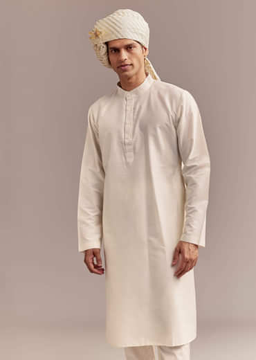 Ivory Silk Sherwani For Groom With Geometric And Floral Embroidery