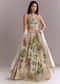 Ivory Tissue Bridesmaid Lehenga With Floral Print And Embroidery