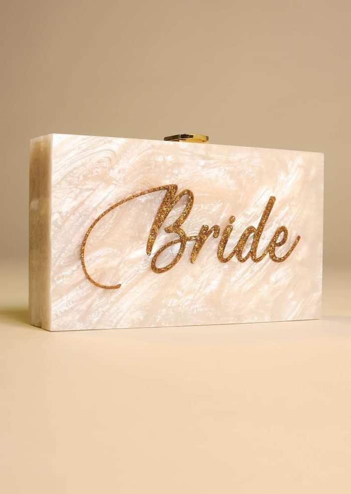 Ivory White Box Clutch For The Bride With Beautiful Marble Design Online - Kalki Fashion