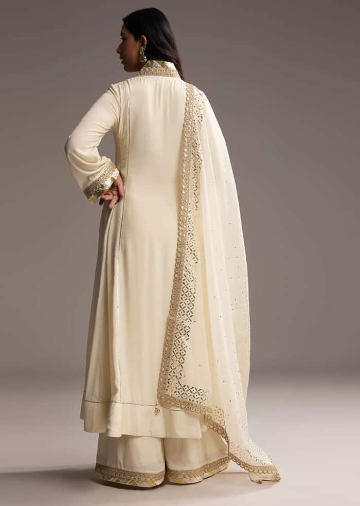 Ivory White Cotton Silk Anarkali Suit With Gotta Work
