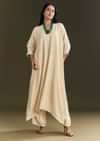 Ivory White Kurta Pant Set With Green Beaded Neckpiece