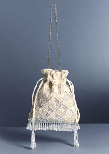 Ivory Crystal Fringe Potli