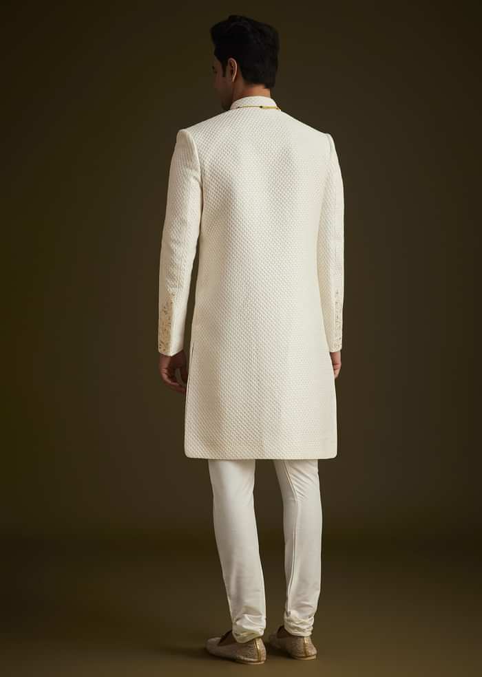 Ivory Embroidered Sherwani Set With Pearl Detailing