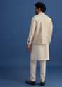 Ivory Embroidered Silk Kurta Jacket Set For Men