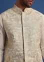 Ivory Embroidered Silk Kurta Jacket Set For Men