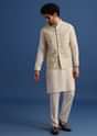 Ivory Embroidered Silk Kurta Jacket Set For Men