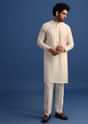 Ivory Embroidered Silk Kurta Jacket Set For Men