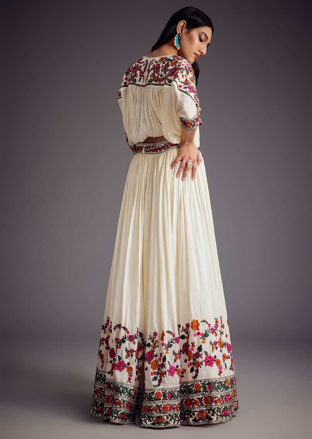 Ivory Embroidered Skirt With Resham work Detailed Crop Top