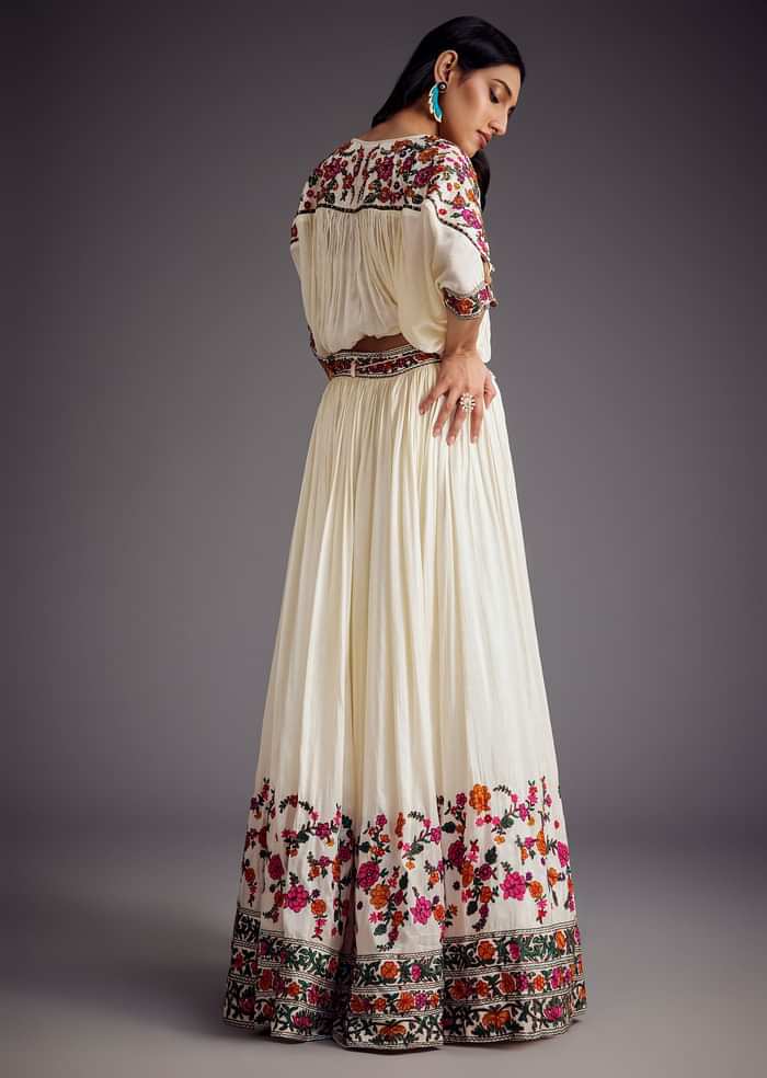 Ivory Embroidered Skirt With Resham work Detailed Crop Top