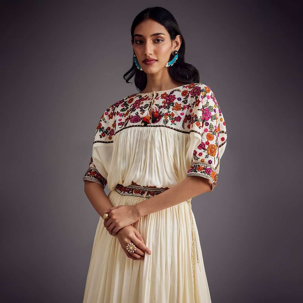 Ivory Embroidered Skirt With Resham work Detailed Crop Top