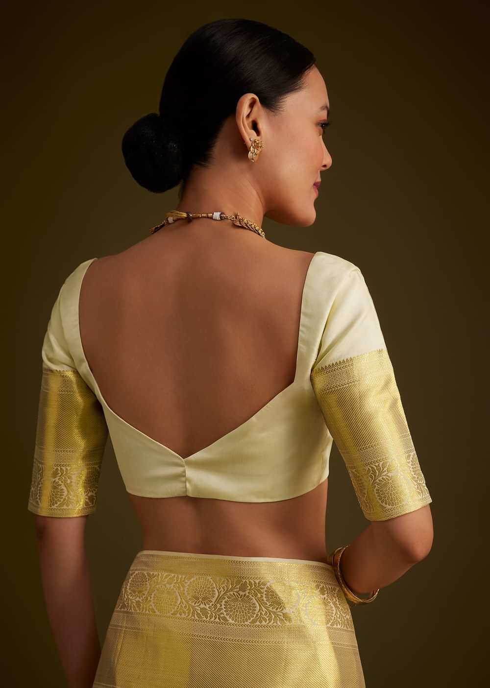 Ivory Kanjivaram Silk Saree With Golden Zari Border