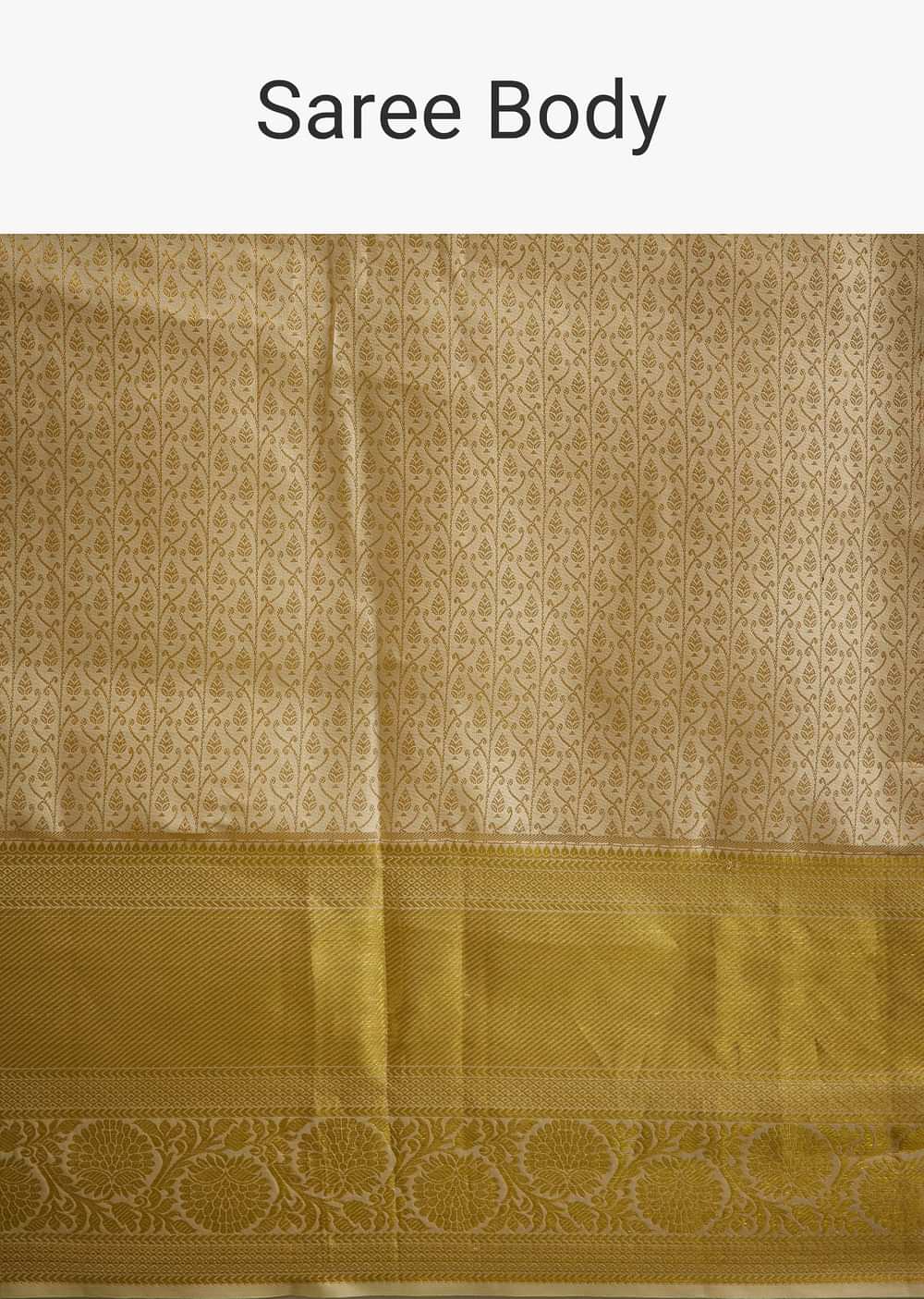 Ivory Kanjivaram Silk Saree With Golden Zari Border