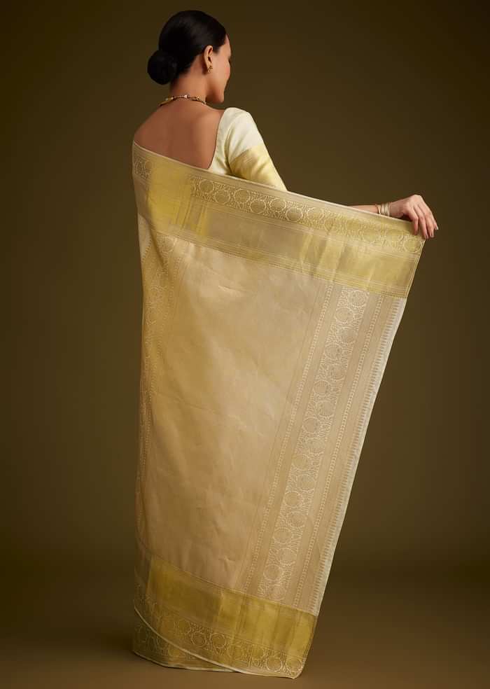 Ivory Kanjivaram Silk Saree With Golden Zari Border