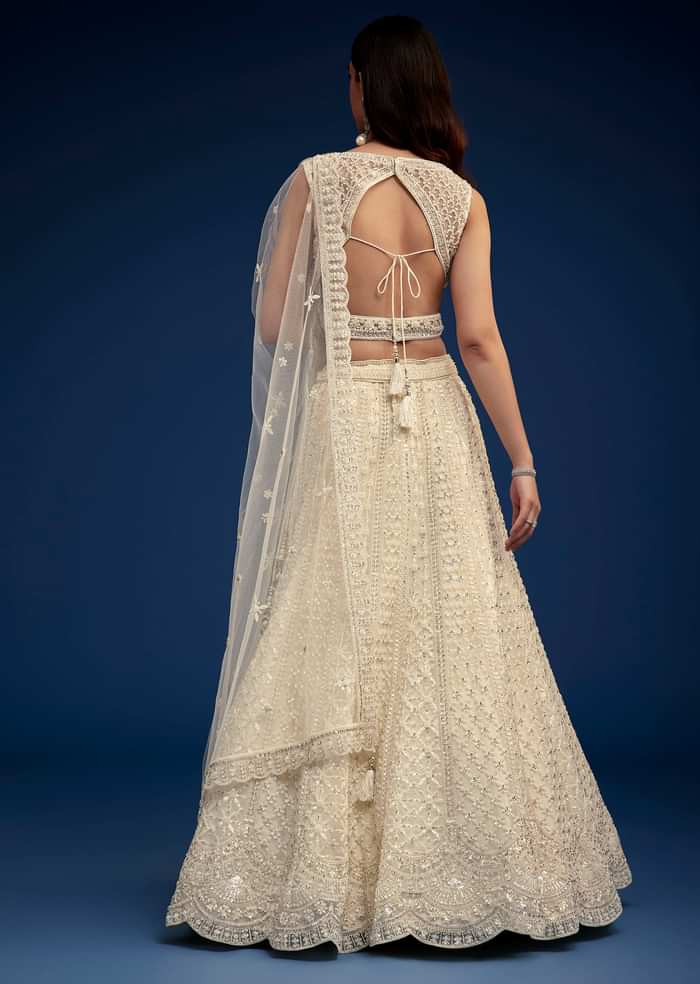 Ivory Lehenga Set With Moti And Resham Work