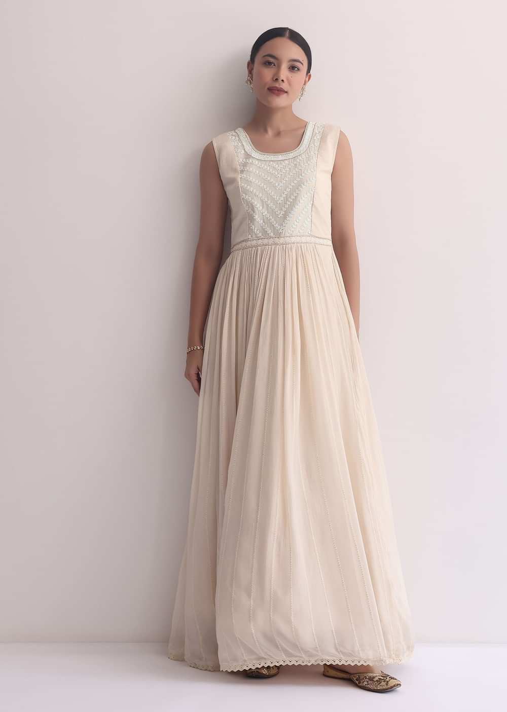 Off White Indo Fusion Lucknowi Anarkali With Jacket