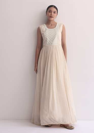 Off White Indo Fusion Lucknowi Anarkali With Jacket